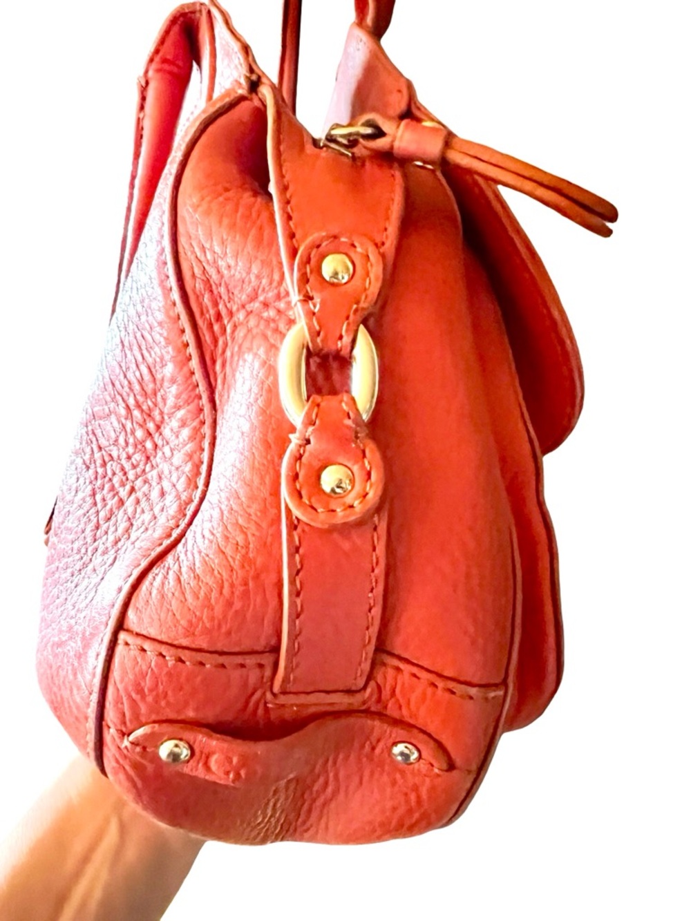 Cole Haan Orange Pebbled Leather Shoulder Bag - Picture 6 of 12